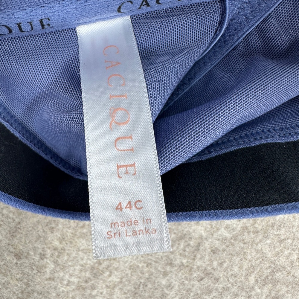Cacique Boost Plunge Bra 44C Blue Floral Front Close Lace Racerback Underwire - Picture 4 of 5